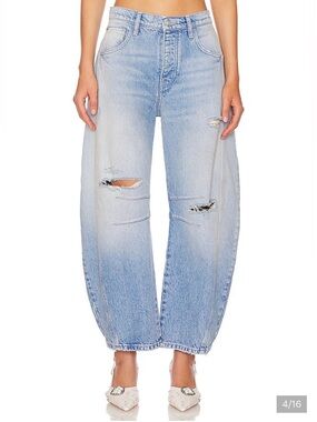 We The Free Light Blue Distressed horseshoe barrel Leg Jeans